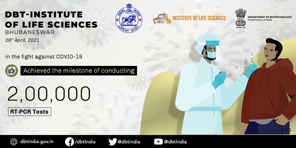 Congratulations <a href="/DBTIndia/">Department of Biotechnology</a>'s Autonomous Institute @DBT_ILS for conducting 2,00,000 tests for #COVID19 samples using RT-PCR &amp; for augmenting testing capacity in #Odisha.

<a href="/drharshvardhan/">Dr Harsh Vardhan</a> <a href="/RenuSwarup/">Dr. Renu Swarup</a> #IndiaFightsCOVID19 #DBTFightsCOVID19