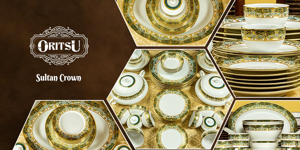 QNET_India's tweet image. With its stunning gold inlaid design and craftsmanship, the Sultan Crown Dinner Set from #ORITSU is sure to turn any meal into a royal affair! Get your luxury dinner set today from the #QNETIndia eStore! #PremiumTableware #LuxuryDining #QNET