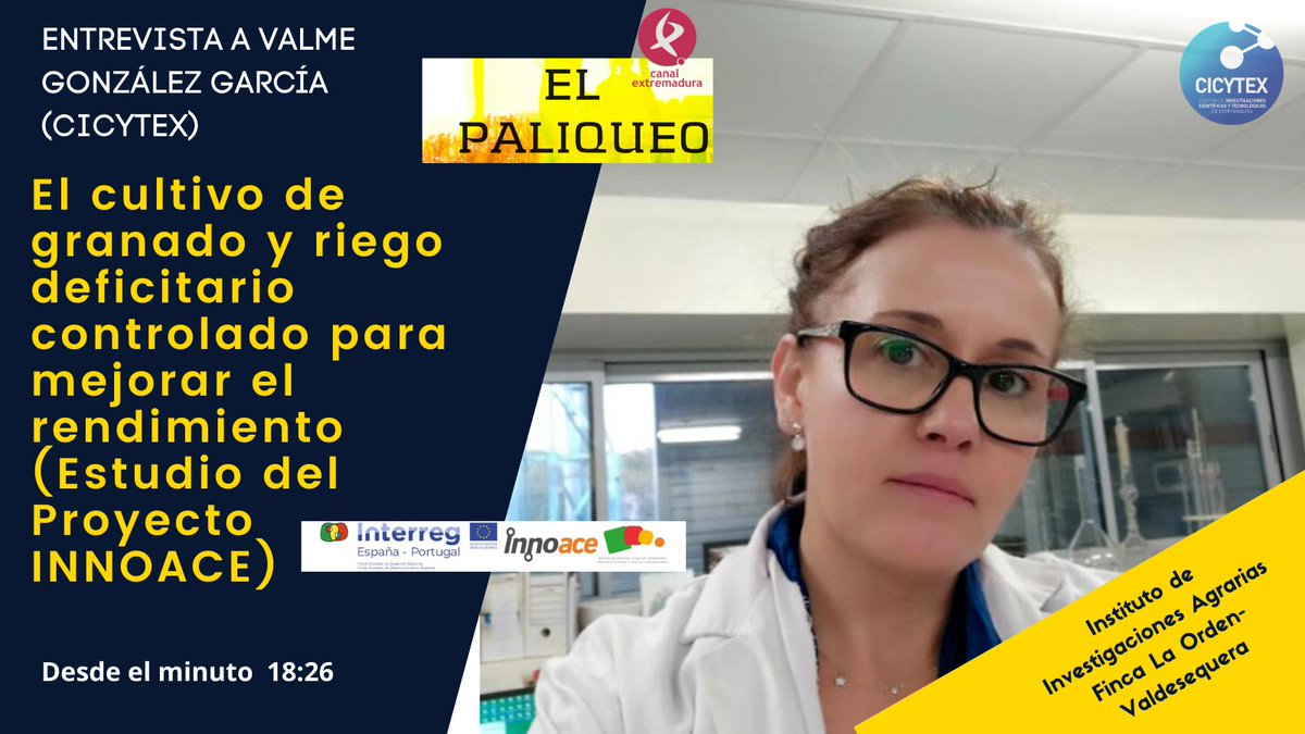 CICYTEX's tweet photo. 📻En nuestra colaboración semanal con El Paliqueo d @cextremadura👇
👩🔬Valme González, investigadora d CICYTEX y El cultivo d granado y riego deficitario controlado para mejorar el rendimiento (Estudio dl Proyecto @poctep #INNOACE)
⏯️Óyela dsd min. 18:26⬇️
https://t.co/LrnRsKJVgb https://t.co/RAVO6IbNDr