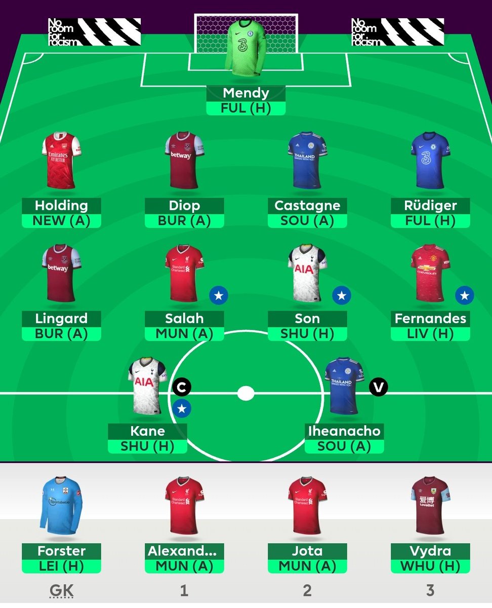  GW34 Bus TeamI currently plan to use the free hit chip in GW36 and therefore likely to roll the FT this week. Having 2x FT's will allow me to attack the DGW a little bit more whilst having further information on injuries etc.TAA & Jota on my bench!  OR: 7k #FPL