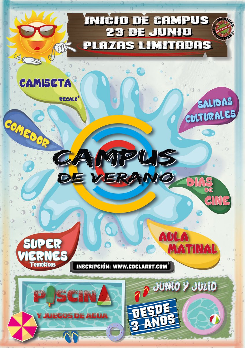 CDClaretSev's tweet photo. 📢📢Abiertas las inscripciones para nuestro III Campus de Verano 2021. 📢📢

🎊🤡🏃🏻⚽️🏈🏀🏐🎥🍿🎭

👩🏻‍💻🧑‍💻Presentación interactiva: https://t.co/CGGGfbMWIC

Además, información detallada: https://t.co/aFyfmdErcc

🚨¡Inscríbase cuanto antes para beneficiarse de la tarifa inicial!🚨 https://t.co/XtTQHqjpsg