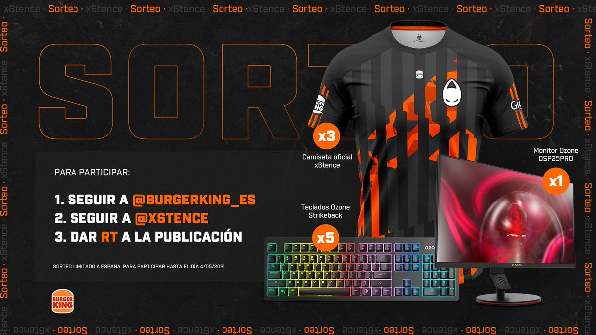 🚨 SORTEAZO 🚨 Para que juguéis a 4:3 sin dañaros la vista, rageeis a gusto y vistáis la camiseta de vuestro equipo favorito 😏

Para participar:
🔁 RT al tweet
🍔 Follow a <a href="/burgerking_es/">Burger King</a> 
👽 Follow a <a href="/x6tence/">x6tence</a>