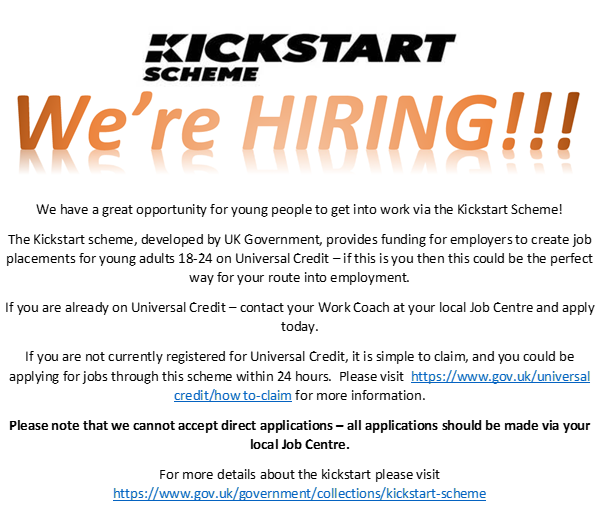 STSScotland's tweet photo. WE'RE HIRING!!!

#Kickstartscheme #kickstart #opportunities #healthandsafety https://t.co/GjoviPR0XK