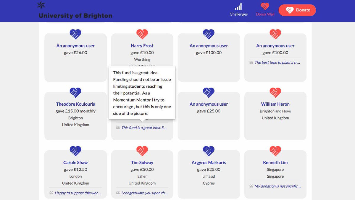 Best of luck to the <a href="/uniofbrighton/">University of Brighton</a> on their 1st Giving Day! ❤️ 💙 💛

Already, donors are leaving lovely comments on the Donor Wall - which gives us the warm and fuzzies.

Check out their day here - ow.ly/g91t50EyB7N

#givingday #proudpartner #brightongiving