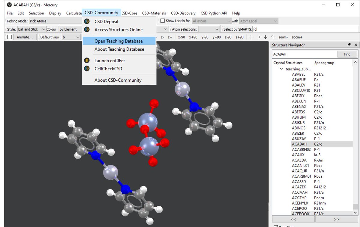 Ccdc Cambridge Want To Visualise Structures From The Teaching Database In Mercury Go To Csd Community Open Teaching Database To Load It In The Structure Navigator Learn More About The Free Teaching