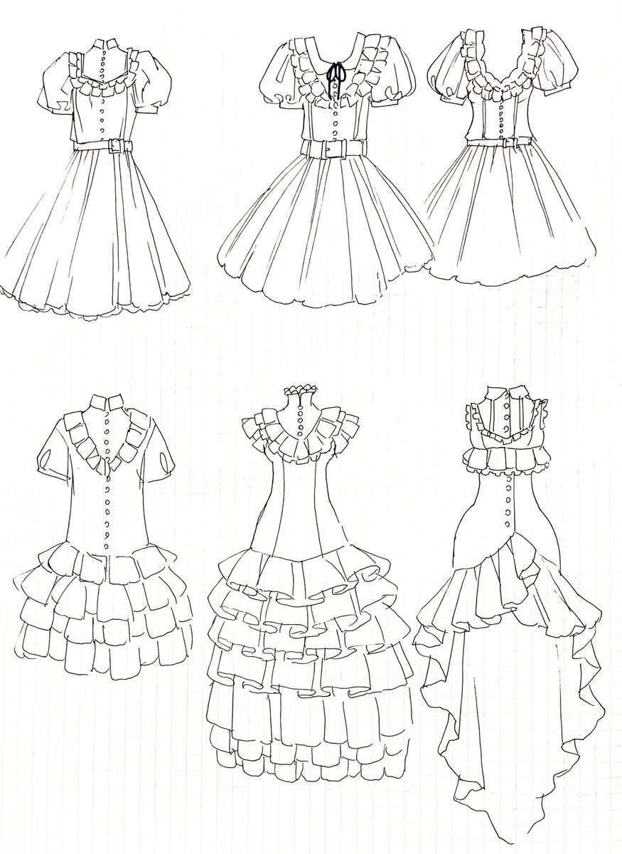 中山 初夏 お洋服とお絵描き イラストの為のお洋服のネタ帳 ワンピースのアイデア続き 素材によってはネグリジェっぽくなってしまう様なのも可愛いと思うのです イラスト お絵描き アイデア