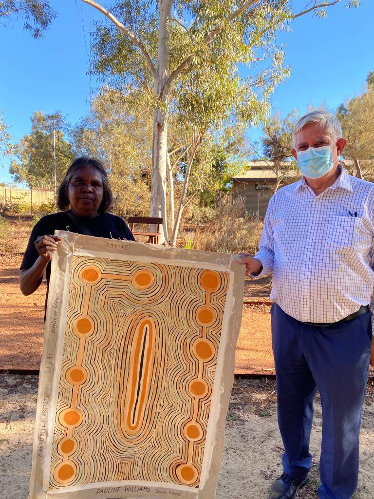 KenWyattAM's tweet photo. Today I was in Newman in the Pilbara to see how Indigenous communities &amp; organisations are building back from COVID-19. I also spoke with @PilbaraNews &amp; #ABCPilbara about Indigenous art, the #IndigenousVoice, vaccine rollout, and youth justice &amp; engagement. @MartumiliArtist https://t.co/EtUHRSXkBH