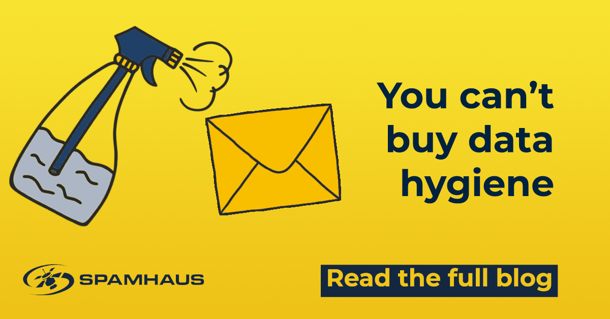 Spamhaus (@spamhaus) on Twitter photo Using data hygiene companies for your mailing list data? <a href="/wise_laura/">Laura Atkins</a>’s wise words may make you think twice before using them again. spamhaus.org/news/article/8…
#deliverability
#emailgeeks
#EmailMarketing Using data hygiene companies for your mailing list data? <a href="/wise_laura/">Laura Atkins</a>’s wise words may make you think twice before using them again. spamhaus.org/news/article/8…
#deliverability
#emailgeeks
#EmailMarketing
