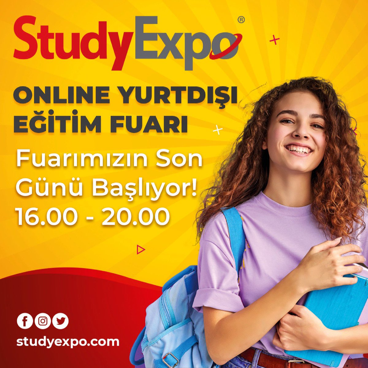 StudyExpo Online Yurtdışı Eğitim Fuarı Devam Ediyor! 
Bugün fuarımızın son günü! 16:00-20:00 arasında StudyExpo Online Yurtdışı Eğitim Fuarı’na katılın.
Katılımın ücretsiz olduğu fuar için davetiye alın: studyexpo.com 
#studyexpo #yurtdışıeğitim #yurtdışıeğitimfuarı