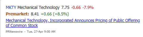MarketChmln's tweet image. $MKTY #MechanicalTechnology gains in premarket trading. See the latest news. marketchameleon.com/Overview/MKTY/…