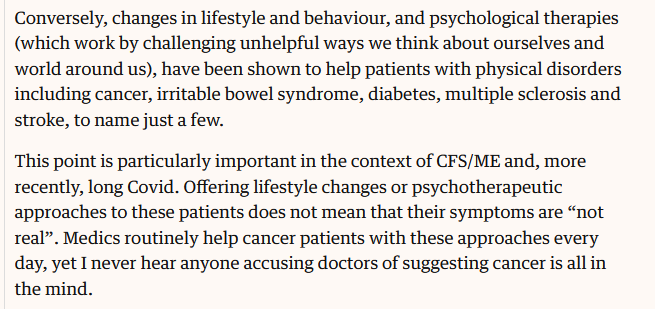 Strawman alert. Yes, some folks find meditation or counselling helpful, but they would never consider it to be the sole treatment for diabetes or cancer.