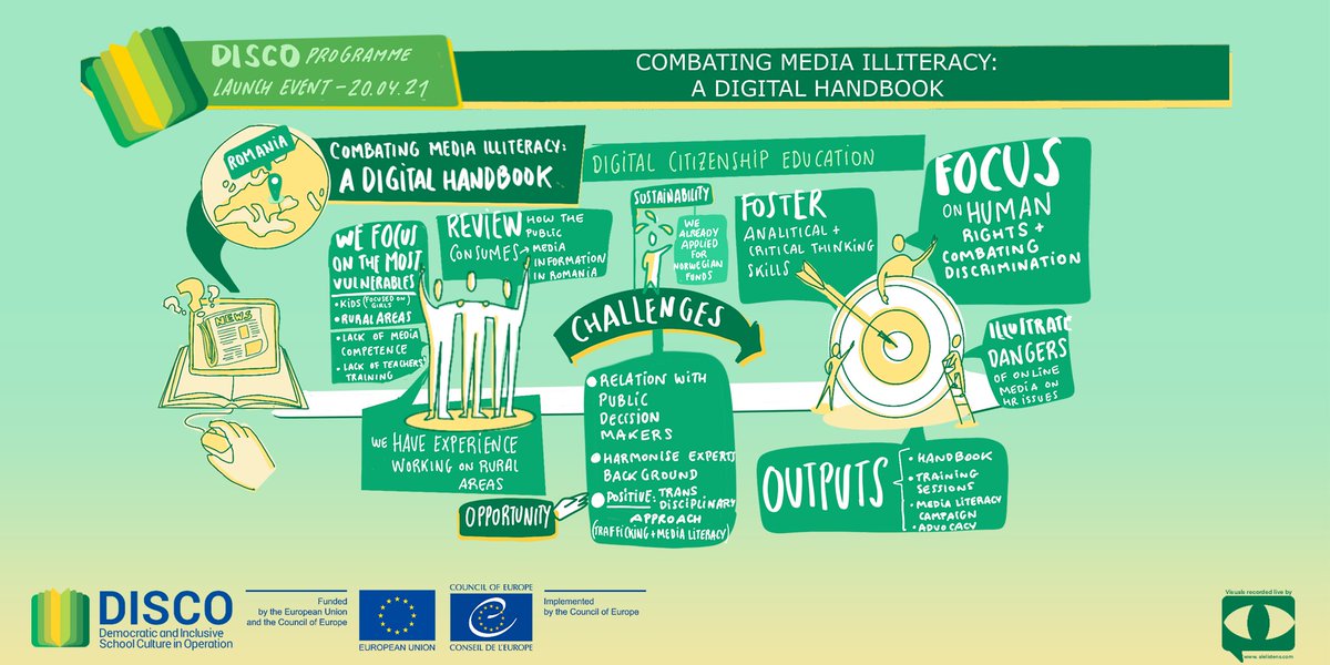 ProgrammeDISCO's tweet image. Combating media illiteracy, strengthening digital resilience & developing democratic competences digitally are the focus of the 3 newly-funded DISCO projects 
#disinfo #digitalcitizenshipeducation
Visit go.coe.int/fFCyB 
@EU_Commission @CoE_Democracy