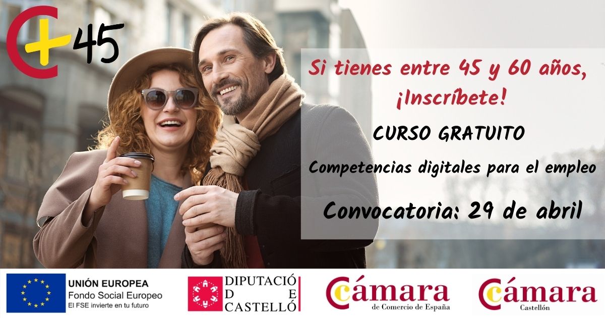 EmpleoCastellon's tweet photo. 📣¡CONVOCATORIA 19 abril! Curso gratuito de Competencias Digitales para el empleo para #desempleados entre 45 y 60 años! #Programa45+

👉+Info y acceso a la inscripción: https://t.co/fp7egZ02MC

#formaciongratuita
#empleabilidad
#reinsercionlaboral
#formateconlacamara https://t.co/kJTj8f7d7c
