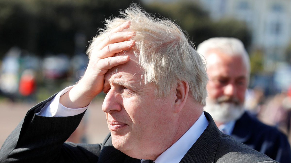 The Prime Minister, Boris Johnson with his head in his hand