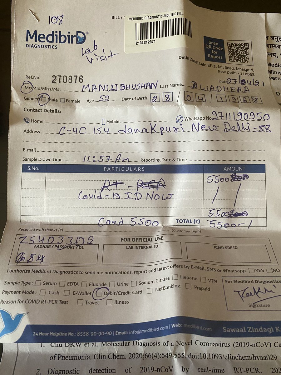 Manuj68's tweet photo. @narendramodi @PMOIndia @ArvindKejriwal @raja_rupam @AmitShah # AAPDA MAIN AWSAR. Classic example of AAPDA MAIN AWSAR labs are charging too much money in the name of getting the report quickly
I paid 7 times extra money (5500 rupees to get my Covid report on urgent basis) https://t.co/Pvijit4Lsr