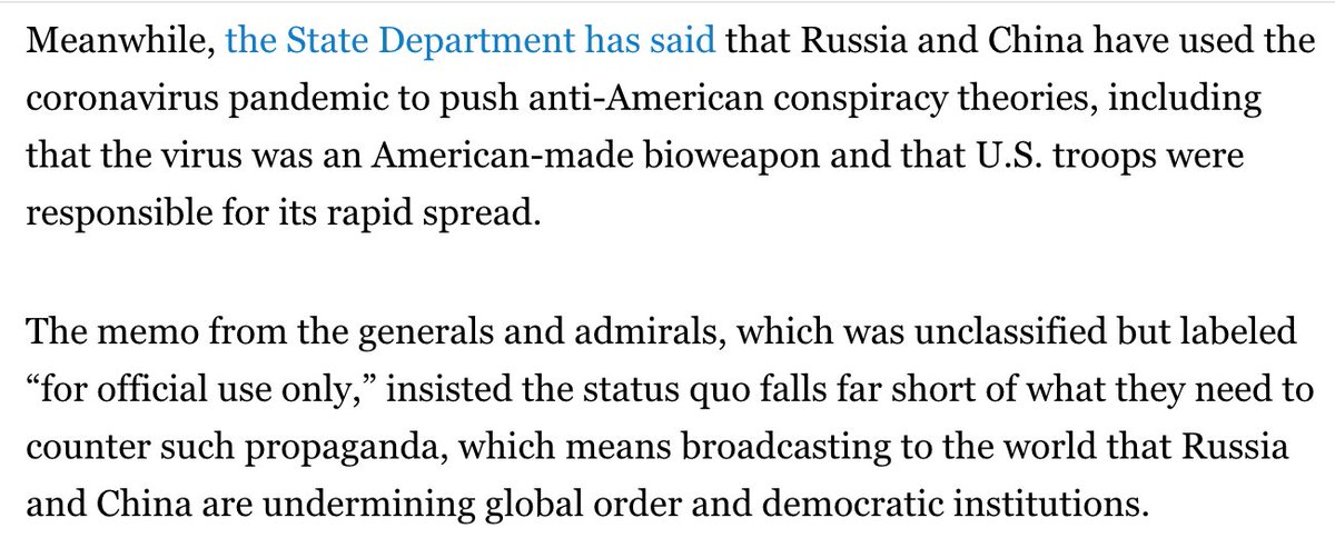 Bottom line, the Joint Chiefs know that Russia and China are waging war. We just gotta figure out how to *tell the people we're at war.*Oh, and they'll likely be pissed off how these countries are aiming to sicken Americans *and* blame them for it.