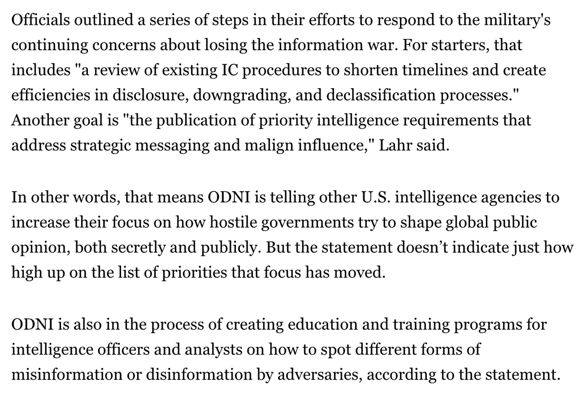 DEAR LORD, I MAY GO BACK TO BEING A BASSIST: ODNI is directing agencies on how to rapidly understand hostile propaganda effort, figure out their Ops, and call bullshit on our enemies to shape world opinion - safeguarding America and allies of democracy. I. LOVE. IT. 