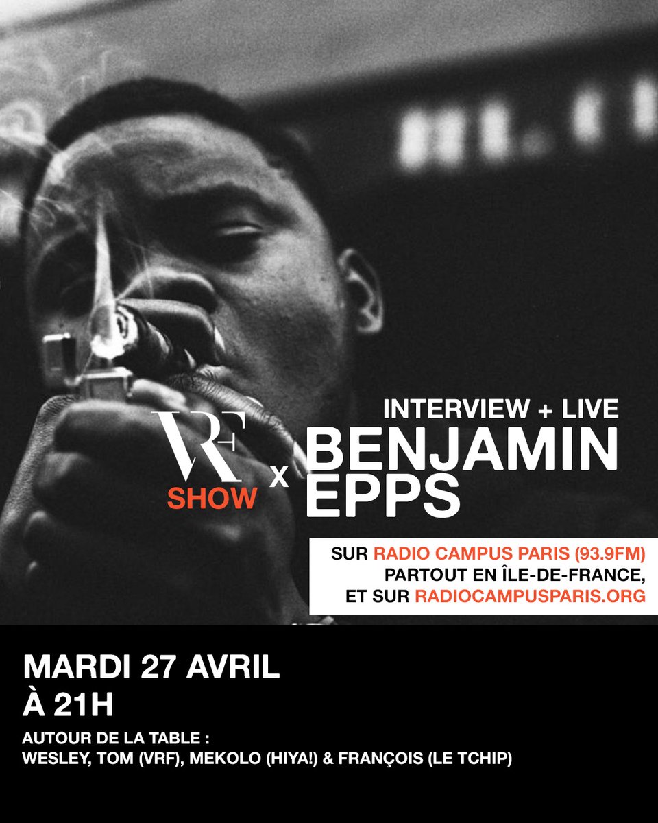 VRF (@vrfoff) on Twitter photo 🔥 Rendez-vous ce soir dans le #VRFSHOW sur <a href="/campusparis/">Radio Campus Paris</a> en direct à 21h avec <a href="/BenjaminEpps3/">Benjamin Epps</a> !
A l'occasion de la sortie de son EP "Fantôme avec chauffeur" concocté en collaboration avec <a href="/ChroniquesSales/">Les Chroniques Sales</a> il sera avec nous pour une interview + live !
📸 : <a href="/fifoudezign/">Fifou</a> 🔥 Rendez-vous ce soir dans le #VRFSHOW sur <a href="/campusparis/">Radio Campus Paris</a> en direct à 21h avec <a href="/BenjaminEpps3/">Benjamin Epps</a> !
A l'occasion de la sortie de son EP "Fantôme avec chauffeur" concocté en collaboration avec <a href="/ChroniquesSales/">Les Chroniques Sales</a> il sera avec nous pour une interview + live !
📸 : <a href="/fifoudezign/">Fifou</a>