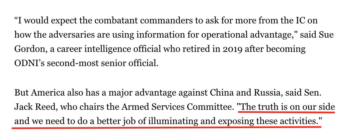 This is a great wrap-up. What's America's key advantage? We've got the truth, Russia and China have internet trolls and HD video of some TV producers in compromising positions with goats.And the truth...should win that one handily. </>