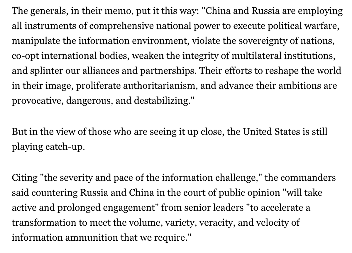 Again, here's the central issue: we're already at war. Russia and China have declared war, and this is the battle space they chosen. We can prevail here too - but we need to keep on it.