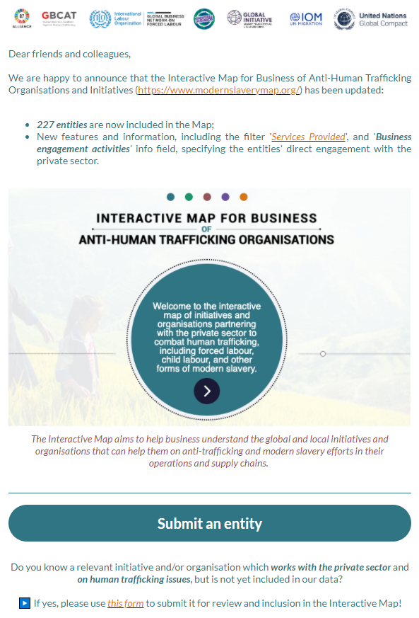 RESPECT_int's tweet image. We are happy to announce that the #InteractiveMap for Business of Anti-Human Trafficking Organisations &amp;amp; Initiatives (modernslaverymap.org) has been updated with new entities &amp;amp; features 🎉

 Sign up to start receiving the Interactive Map's updates 📝bit.ly/3tY2UIi