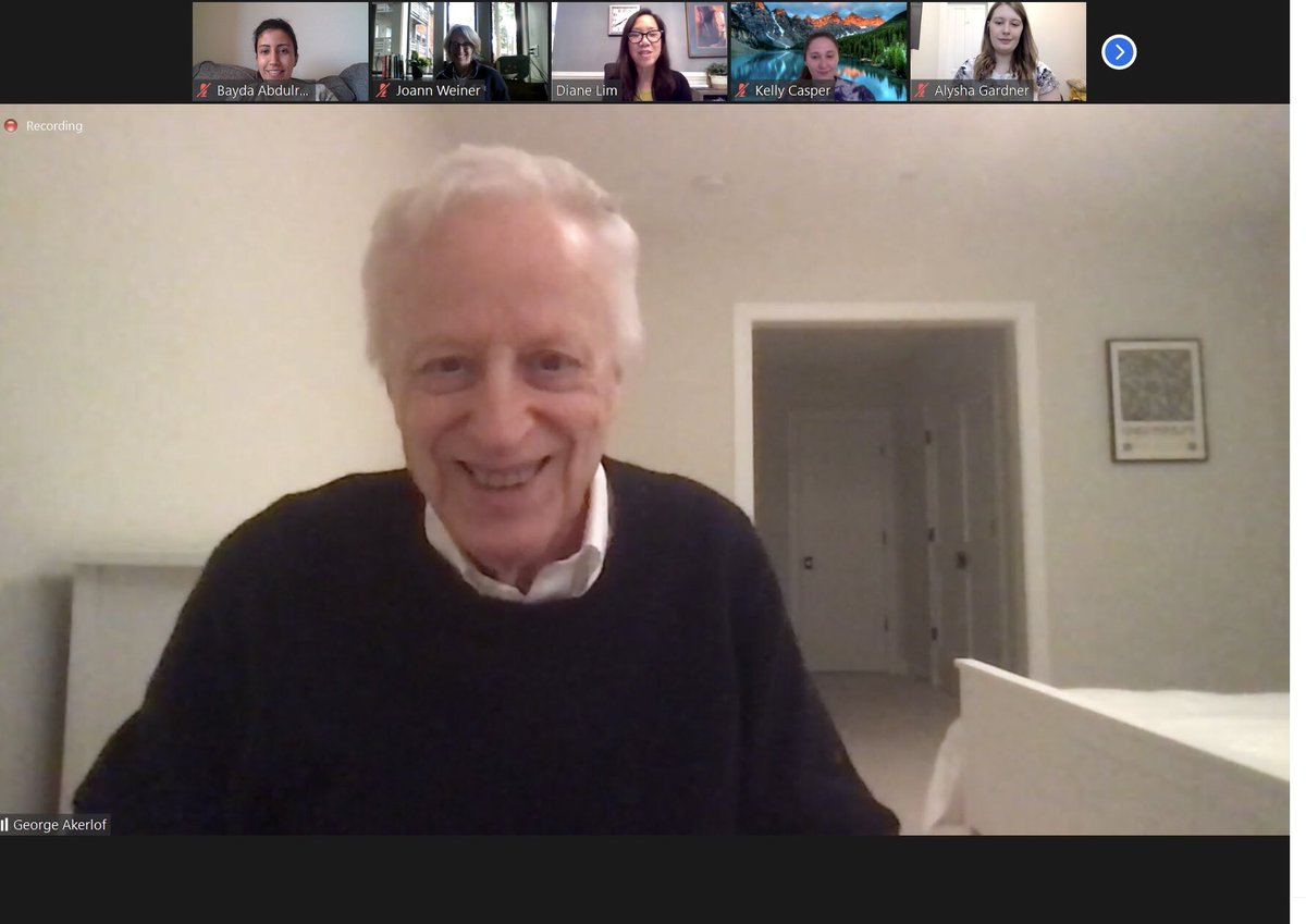 My  @GWUEconomics class was graced with the visit of Nobel laureate economist Professor George Akerlof for a truly stimulating discussion of how economists should do better to see and understand the “small” and local—and the role of identity in economic decisions and outcomes.