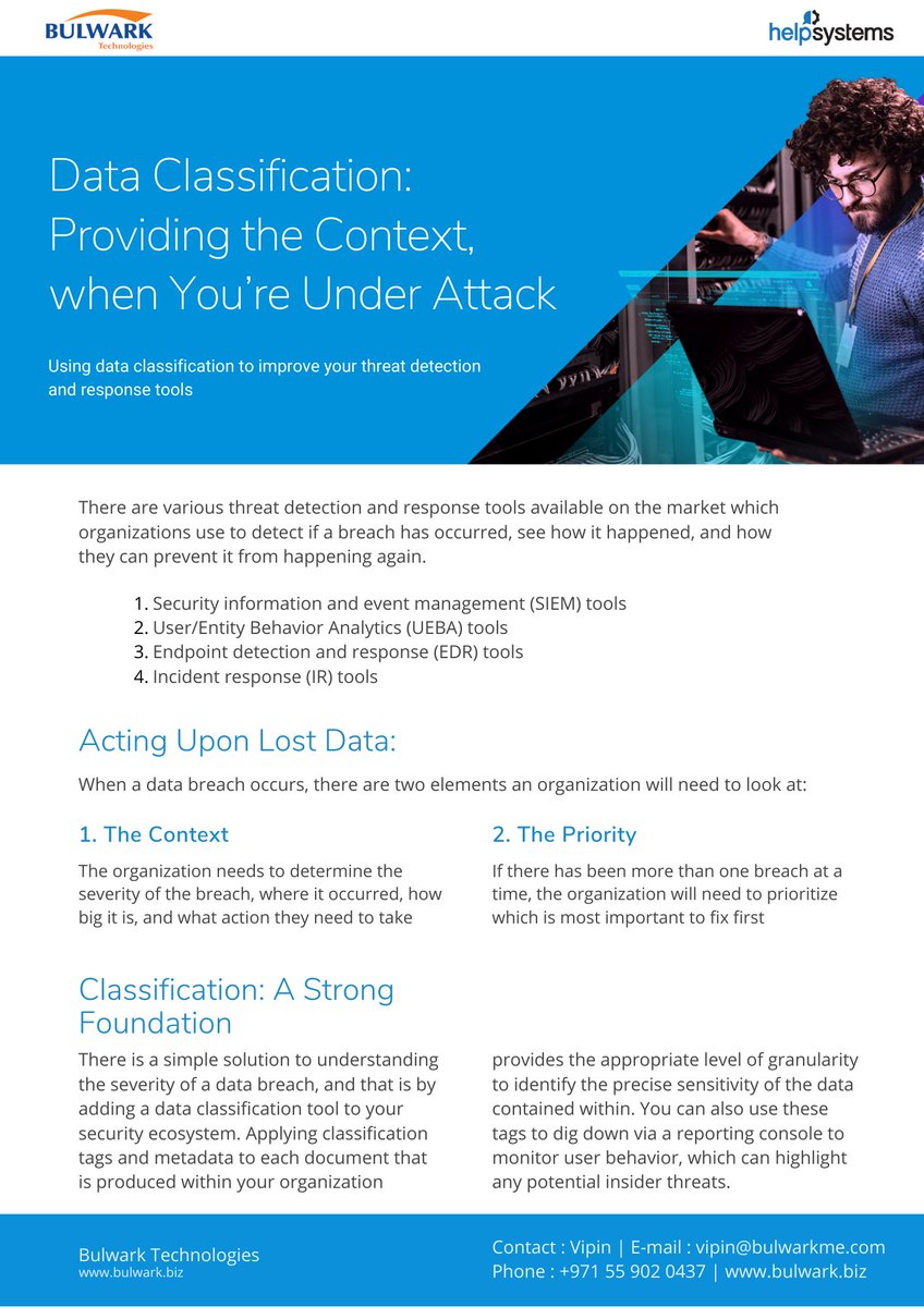 bulwarkllc's tweet image. Connect with Bulwark &amp;amp; HelpSystems to get an insight on Data Classification - providing the context, when you are under attack. To schedule a FREE Demo &amp;amp; details, e-mail : marketing@bulwark.biz / vipin@bulwarkme.com #helpsystems #boldonjames #dataclassification #itsecurity