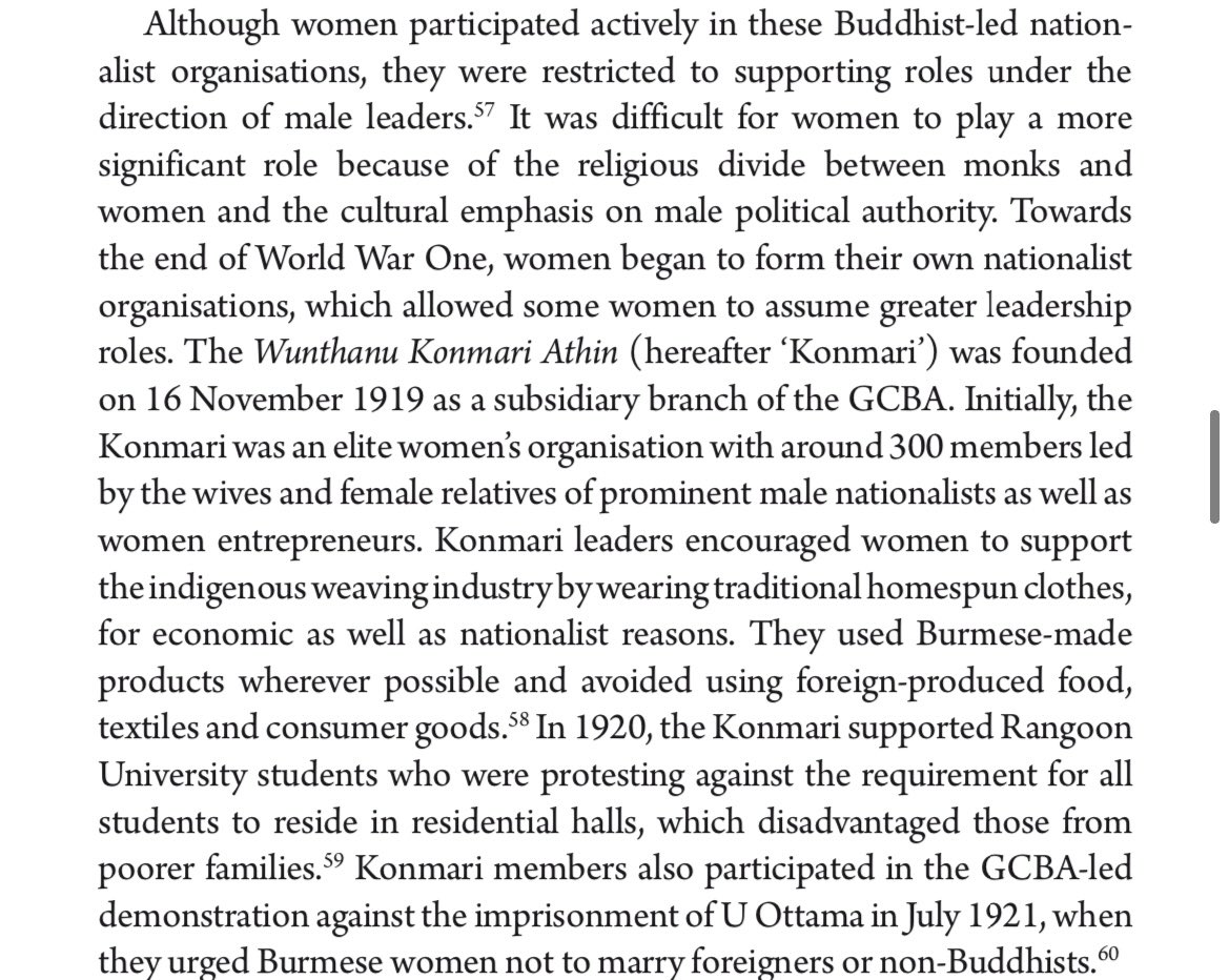 In 1919, the 1st women’s group in Myanmar, Konmari Athin, was formed as part of an anti-colonial, nationalist movement. Other women’s groups followed.(Extracts from ‘The Authority of Influence: Women and Power in Burmese History’ by Jessica Harriden) #WhatsHappeningInMyanmar