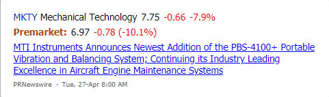 MarketChmln's tweet image. $MKTY #MechanicalTechnology declines in premarket trading. See the latest news. marketchameleon.com/Overview/MKTY/…