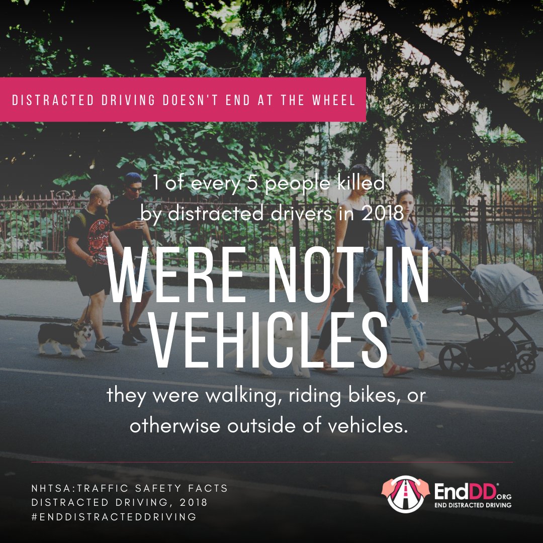 In <a href="/NHTSAgov/">nhtsagov</a>'s 2020 Traffic Safety Report, they found that about 25% of #DistractedDriving deaths are with pedestrians - #DD doesn't just affect those behind the wheel, but anyone near a road. Can you protect yourself as a pedestrian?

 #DistractedDriving #EndDD #PedestrianSafety