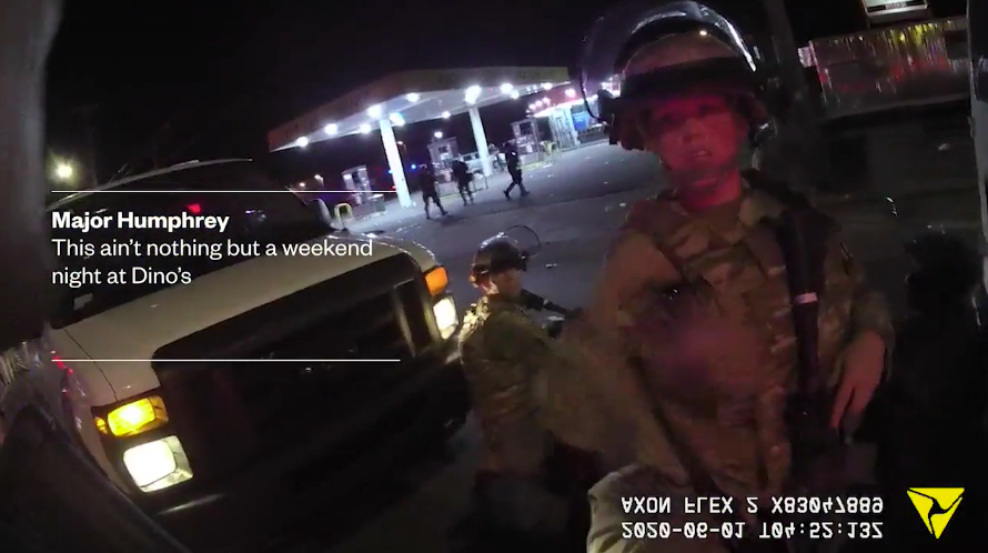 Body camera footage appears to show the sentiment was shared by people on scene. Including Major Paul Humphrey, one of the highest ranking officers to respond to the shooting. New footage shows him telling a national guard member "this ain’t nothing but a weekend night at Dino’s"