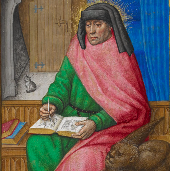  #NationalPetMonth As it's the feast day of St Mark today, here's the evangelist writing his gospel in the company of his symbolic lion and OF COURSE his pet cat....(British Library, Add. 35313, f. 16v, Ghent ca. 1500)