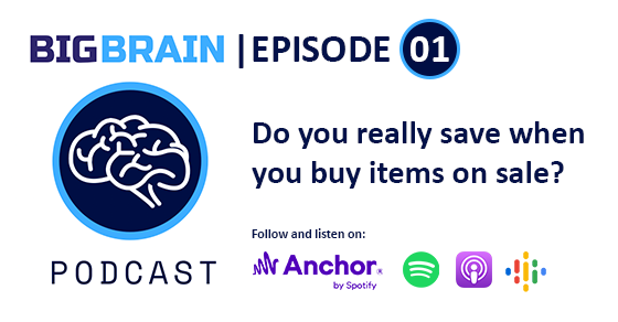 BryllePodcast's tweet photo. #ICYMI: We discuss (in a short manner) if you do really save when you buy items on #sale. Subscribe to Big Brain Podcast for more random topics. https://t.co/I8rKIOyAP0 https://t.co/inRRdyOoLg
