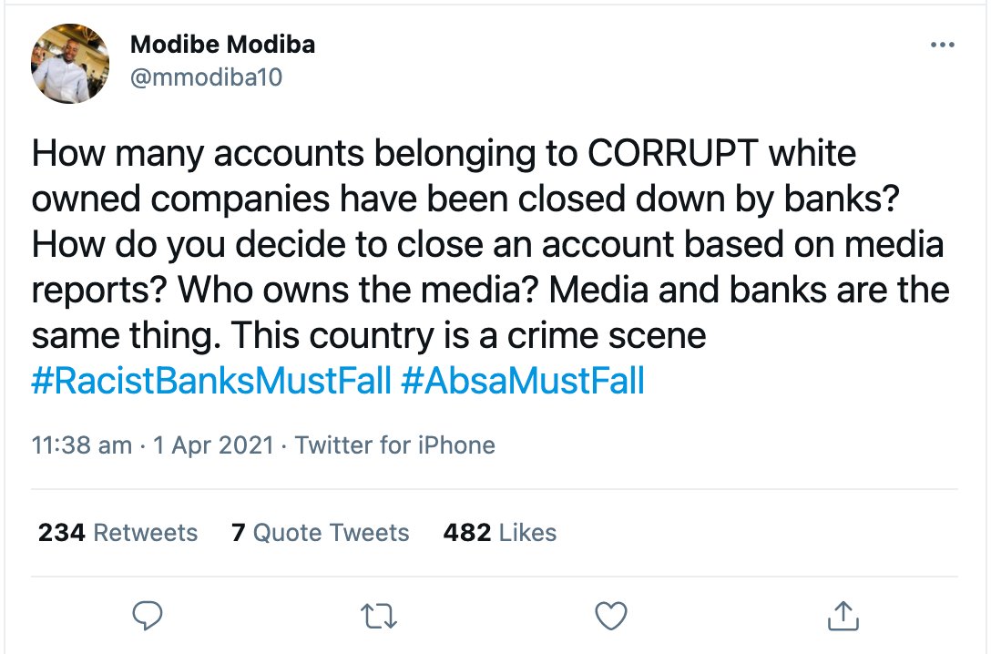 Whatever his affiliation he is very upset about ABSA closing AYO technology's bank accounts.