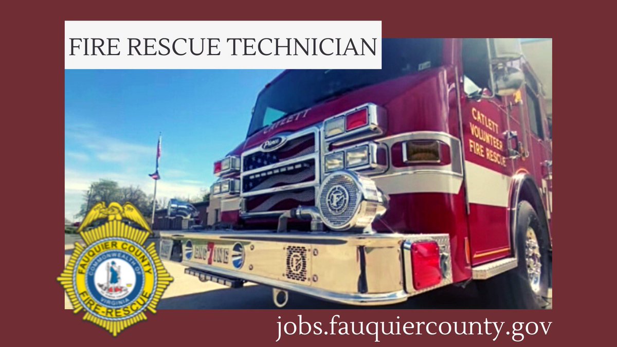 FauquierJobs's tweet photo. Now accepting applications for @FCDEM Fire Rescue Technician! Join an elite organization with the desire to serve, courage to act and ability to perform. Apply today at https://t.co/xm8eNOACP1! #DFREM #HR #FauquierCounty #novawork #nowhiring #employment https://t.co/mWbte42duh