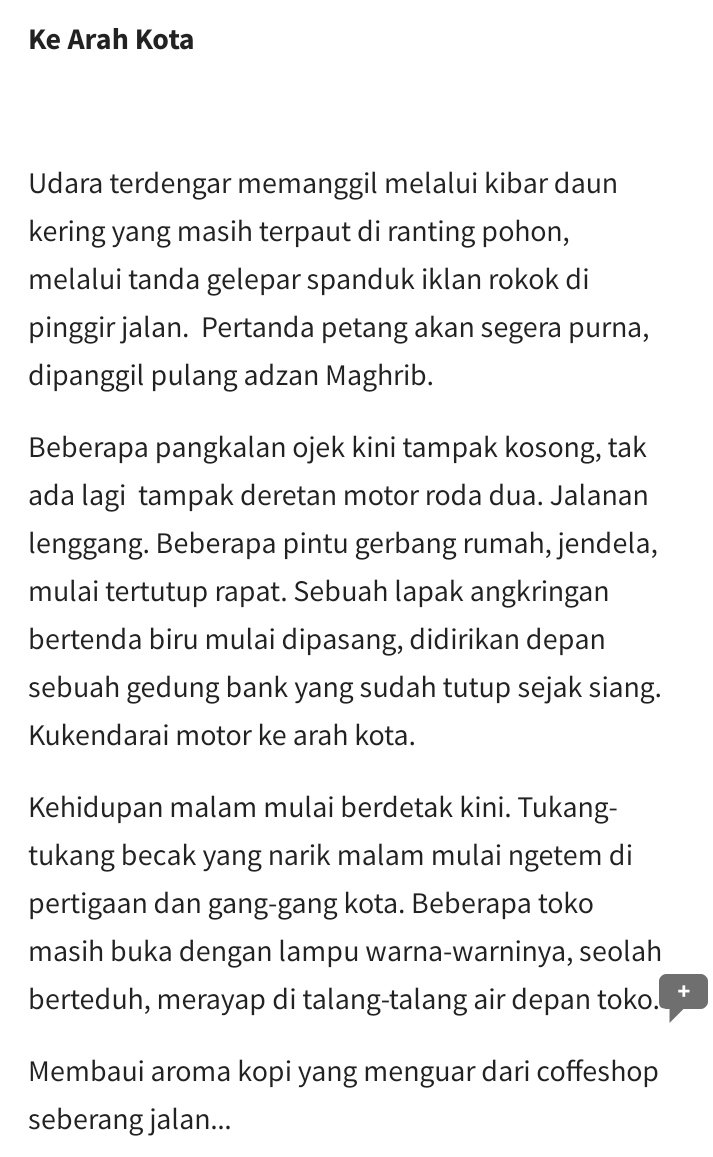 Sebuah puisi "Ke Arah Kota"