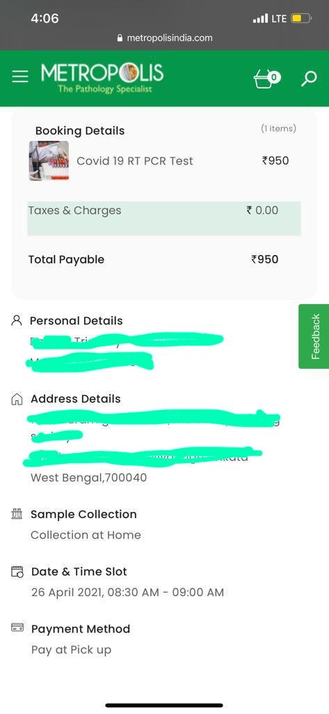 snehpawan's tweet photo. My brother-in-law booked a test with ⁦@MetropolisLab⁩ with confirmed slot for tomorrow. They later received a called and they asked for INR1.2k per test. This is how #testlabsripping unsuspected patients ⁦@MoHFW_INDIA⁩ https://t.co/4S1bmbQUam