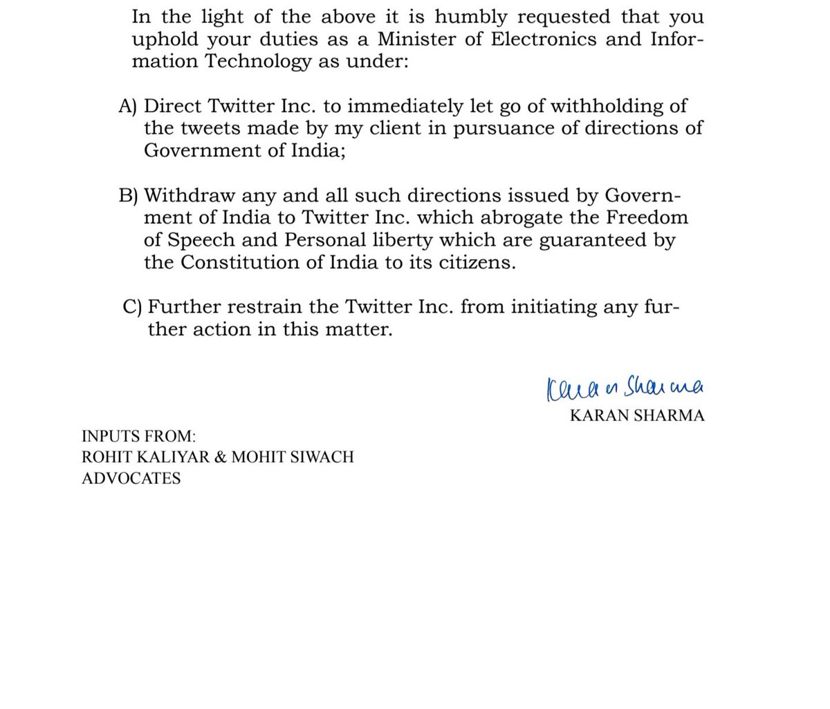 Pawan Khera 🇮🇳 (@pawankhera) on Twitter photo My legal notice to <a href="/rsprasad/">Ravi Shankar Prasad</a> <a href="/OfficeOfRSP/">RSPrasad Office</a> & @Twitter for pulling down of my tweet exposing double standards on #KumbhMela & #tablighijamaat
श्री रवि शंकर प्रसाद एवं ट्विटर को मेरे कुम्भ मेला व तबलिग़ी जमात पर दोहरे मापदंड पर किए ट्वीट हटाने को चुनौती देते हुए क़ानूनी नोटिस My legal notice to <a href="/rsprasad/">Ravi Shankar Prasad</a> <a href="/OfficeOfRSP/">RSPrasad Office</a> & @Twitter for pulling down of my tweet exposing double standards on #KumbhMela & #tablighijamaat
श्री रवि शंकर प्रसाद एवं ट्विटर को मेरे कुम्भ मेला व तबलिग़ी जमात पर दोहरे मापदंड पर किए ट्वीट हटाने को चुनौती देते हुए क़ानूनी नोटिस