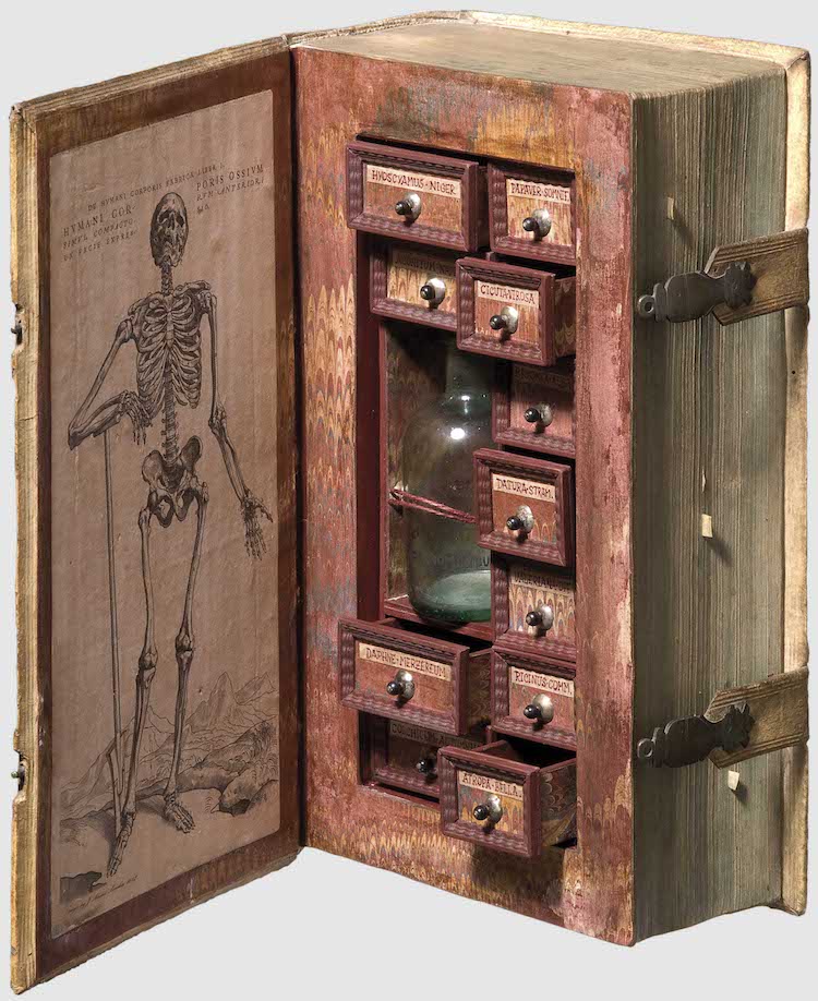 This 16th-century assassin’s cabinet containing a wealth of poisons was found hidden inside a hollowed-out book. The ornate cabinet likely belonged to a travelling apothecary or a murderer for hire. Possibly both. 1/3 #inspiration  #writing  #history  #TTRPG  #rpg  #DnD  #dnd5e