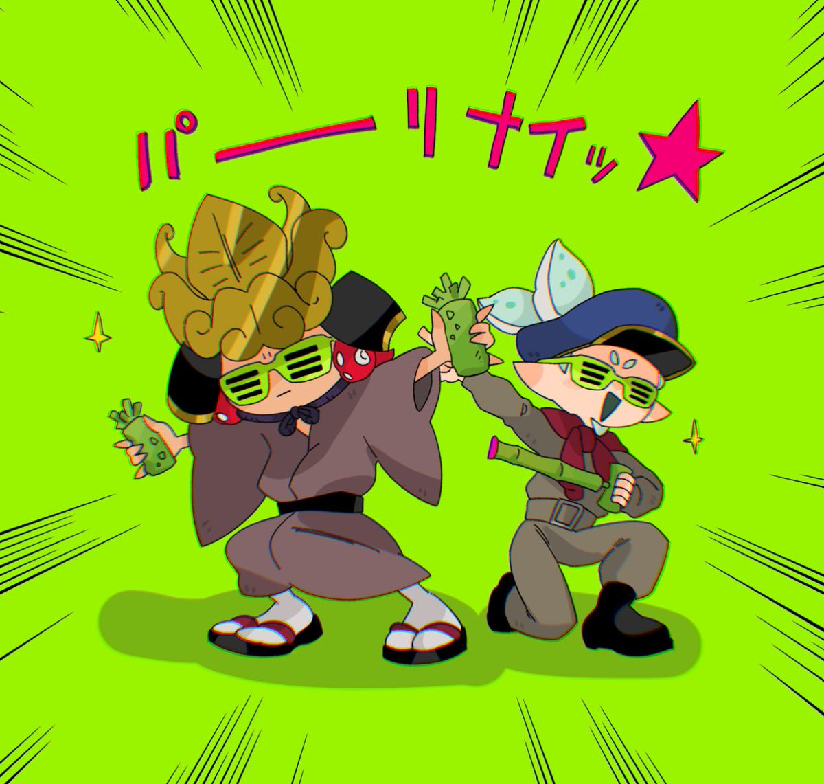 カニアﾉﾚキ アタリメ司令 若 とタコワサ将軍 若 がパーリナイッ してる落書き