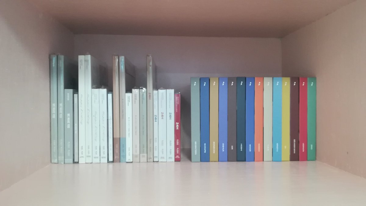 [Peak on my collections]These are the shelves. It's custom build to fit the size of the albums perfectly.So it's not arranged by released but rather by size & type. @pledis_17|  #정한 Bias|  #세븐틴