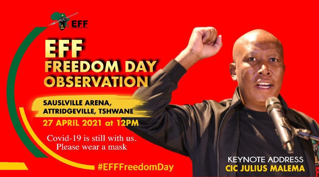 The President and Commander In Chief will on the 27 of April deliver a keynote address as the @EFFSouthAfrica observes the Freedom Day in Tshwane, Attridgeville. #EFFFreedomDay
