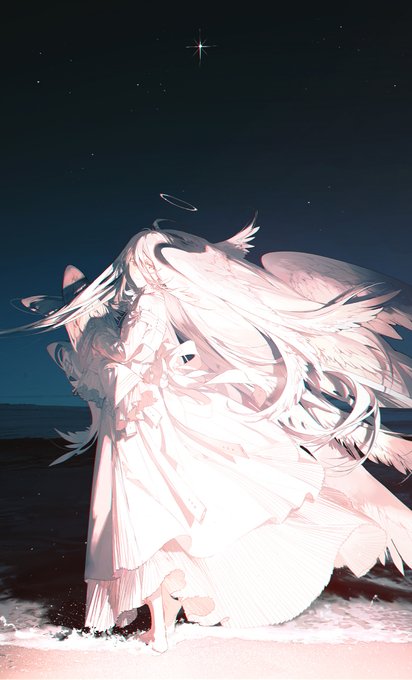 「night sky white hair」 illustration images(Popular)