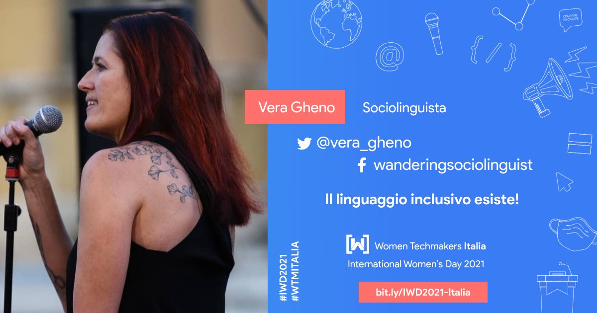 All'#IWDItalia2021, una delle tematiche trattate sarà il #LinguaggioInclusivo, di cui ci parlerà @vera_gheno. 🥳

Vera è una sociolinguista specializzata in comunicazione digitale. Traduttrice dall’ungherese e conduttrice radiofonica, ha collaborato con l’Accademia della Crusca.