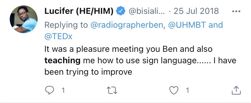 Ben has also said that the “overwhelming majority” are “fully aware” that he’s “not trying to teach signing”.I can’t survey all of the people following him to check, but even one person - let alone the three below and one above - saying he is should be of concern.