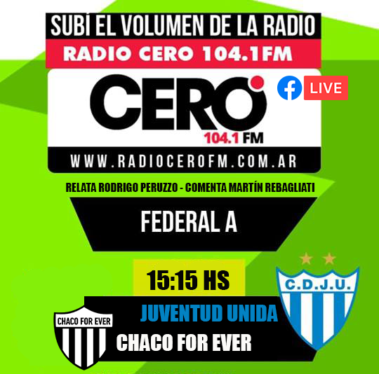 ¡HOY JUEGA EL JUVE!
Desde las 15:15 #ChacoForEver Vs #JuventudUnida 
📻104.1 📱RadioCeroFM.com 📺facebook.com/eldiadegualegu…