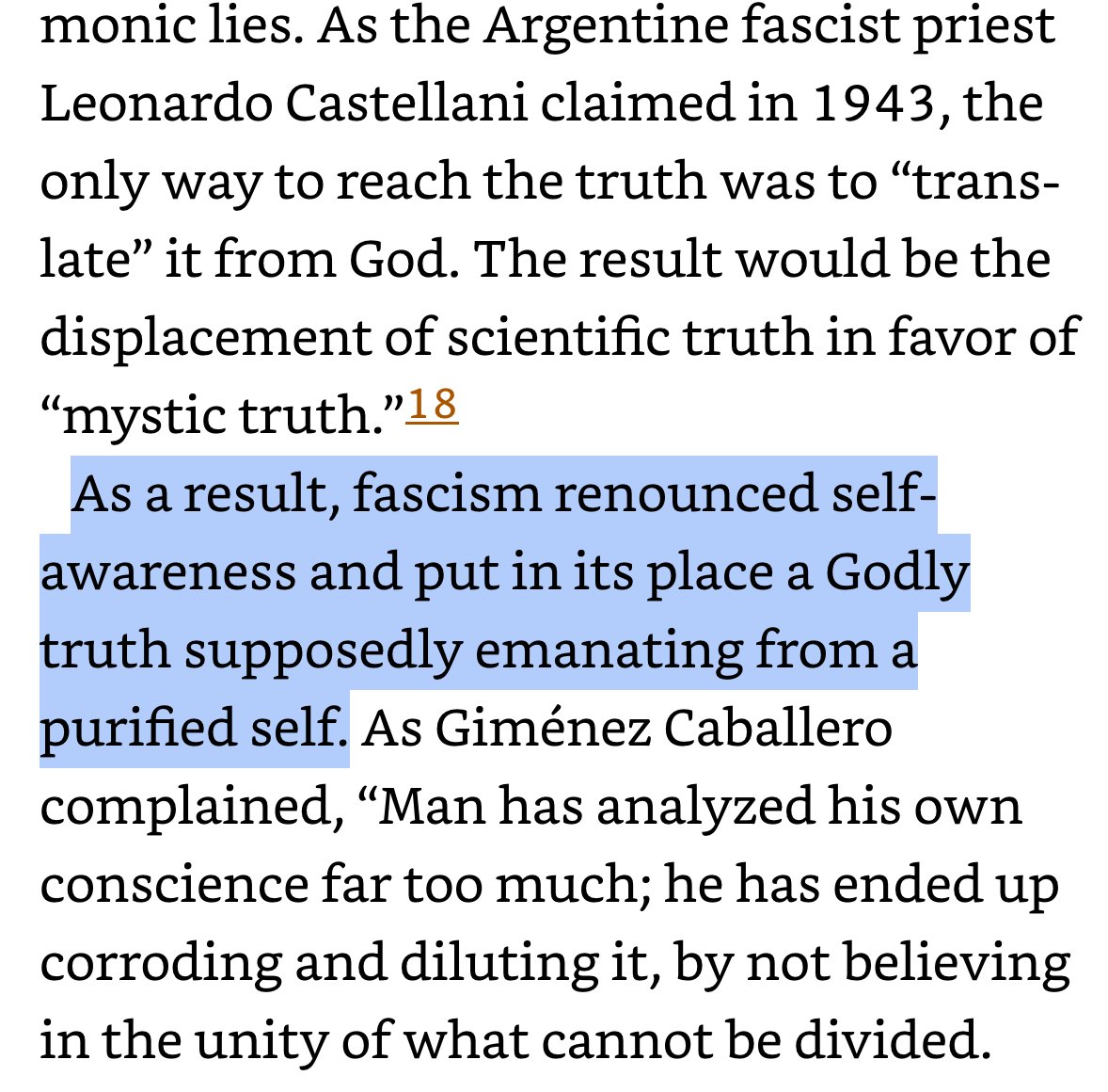 12/ There are religious overtones to fascist lies — they come close to worshipping the leader who articulates what they feel to be a transcendent truth (Clip #1)Finchelstein also touches on how fascists equate truth with power. (Clip #2)