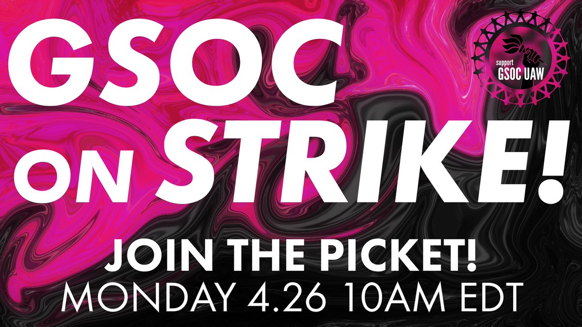 Join us on the picket lines!

Our strike begins tomorrow and we have both in-person &amp; virtual pickets from 10 AM to 2 PM every day of the strike.

RSVP for in-person: bit.ly/GSOC-InPersonP…
RSVP for virtual: bit.ly/GSOC-VirtualPi…