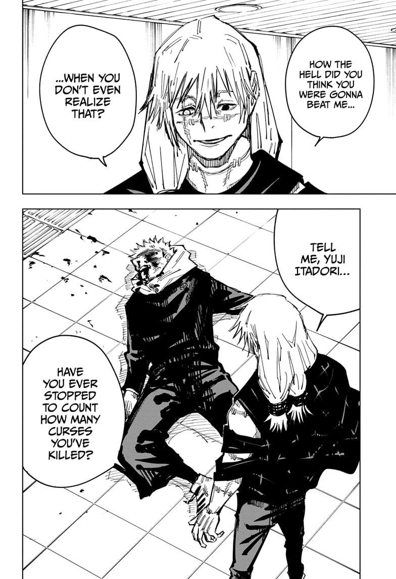Parallels- I see many people get confused on these lines that Mahito is saying here and immediately writes it off as "a generic villain line" and this is certainly not the case. What Mahito means here is that they're 2 direct counters of each other like the night and day.