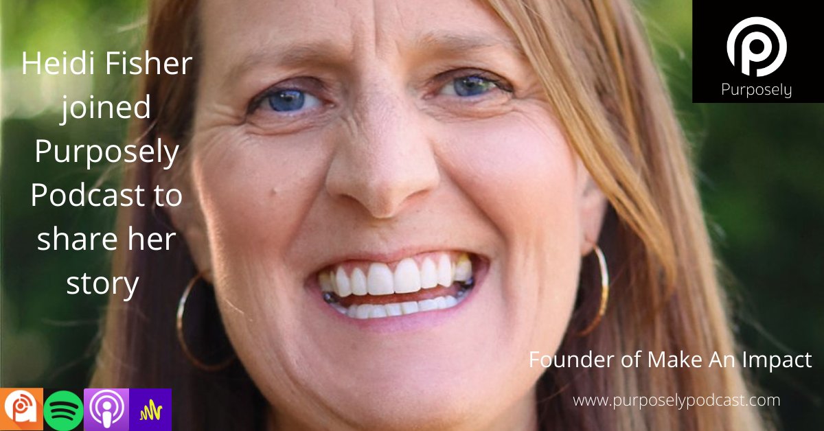 Heidi Fisher MBE joined Purposely Podcast to share her founder story with Make An Impact CIC

Heidi is a multi-award winning specialist in social enterprise and social impact, she is also a successful podcaster.